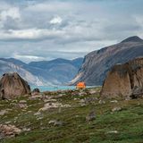 Akshayuk Pass, Auyuittuq National Park landscape view. Baffin Mountains of Nunavut, Canada.