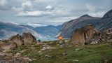 Akshayuk Pass, Auyuittuq National Park landscape view. Baffin Mountains of Nunavut, Canada.