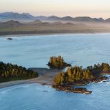 Canada, British Columbia. Pacific Rim National Park, aerial view Schooner Cove.