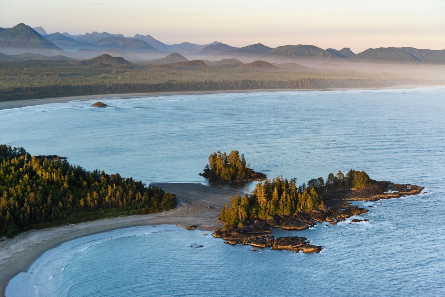 Canada, British Columbia. Pacific Rim National Park, aerial view Schooner Cove.