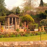 Gazebo in a garden in Edensor village Chatsworth Park Derbyshire