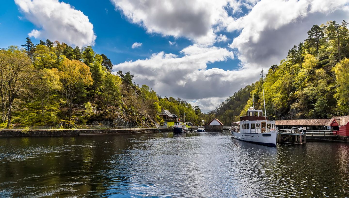 A view looking back to the landing stage on Loch Katrine in the Scottish Highlands on a summers day  Object Name=imago57767894
