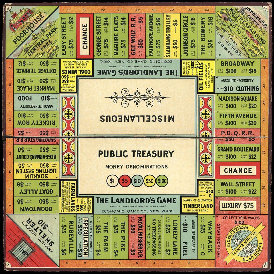 Elizabeth Magies "Landlord's Game" ähnelt in vielem schon dem heutigen "Monopoly". Doch in dieser Version nehmen Grundbesitzer nicht hohe Mieten ein, sie zahlen stattdessen in eine öffentliche Kasse ein 
