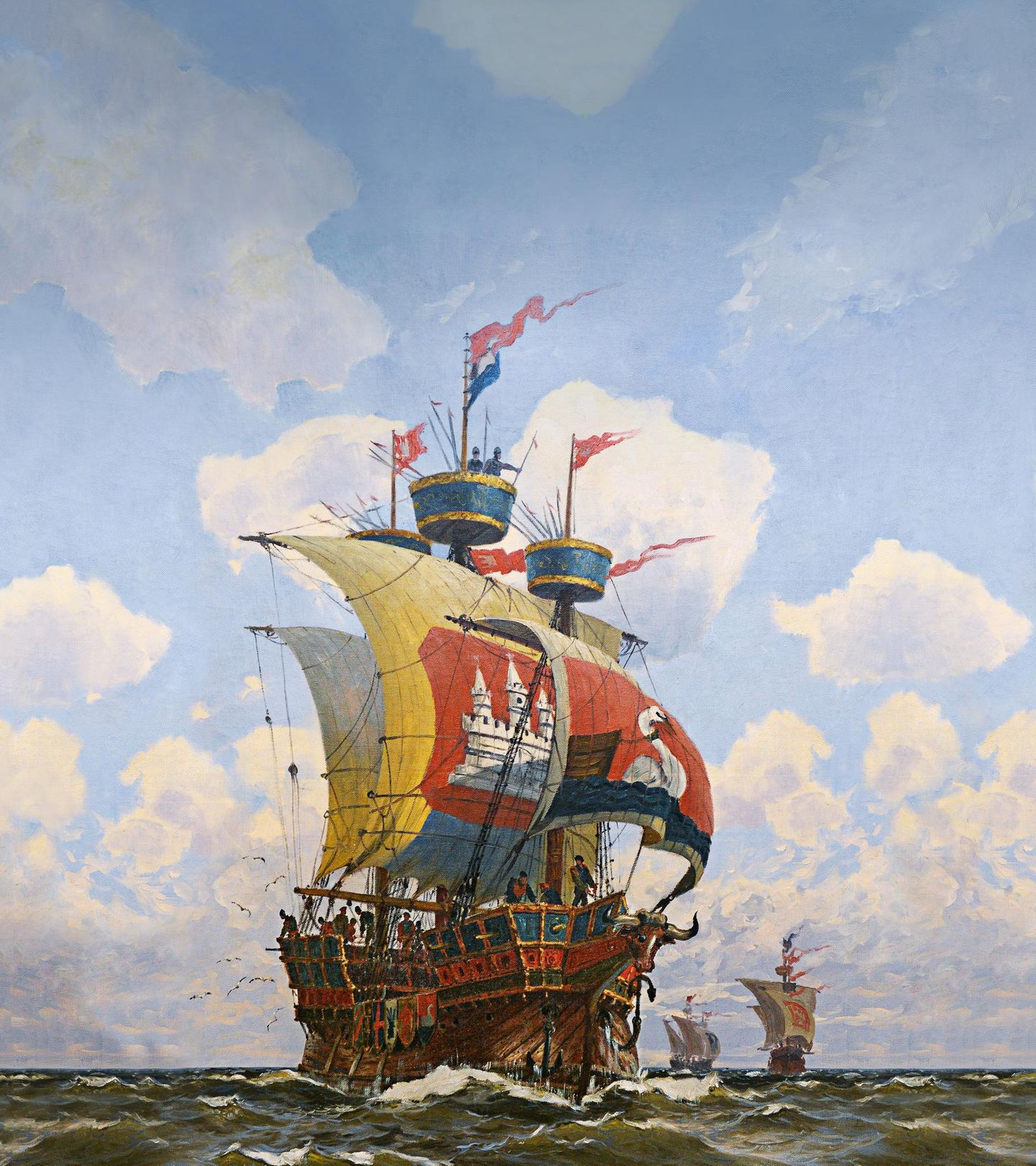 Die Hanse schafft einen gesamteuropäischen Markt – und verändert so den Kontinent. Das Gemälde "Bunte Kuh", gemalt von Hans Bohrdt um 1901, zeigt das gleichnamige hansische Flaggschiff, das Klaus Störtebeker gefangen nahm