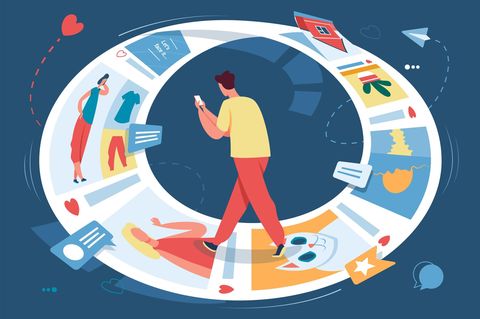 Illustration von einer Person mit Smartphone in einem Kreislauf