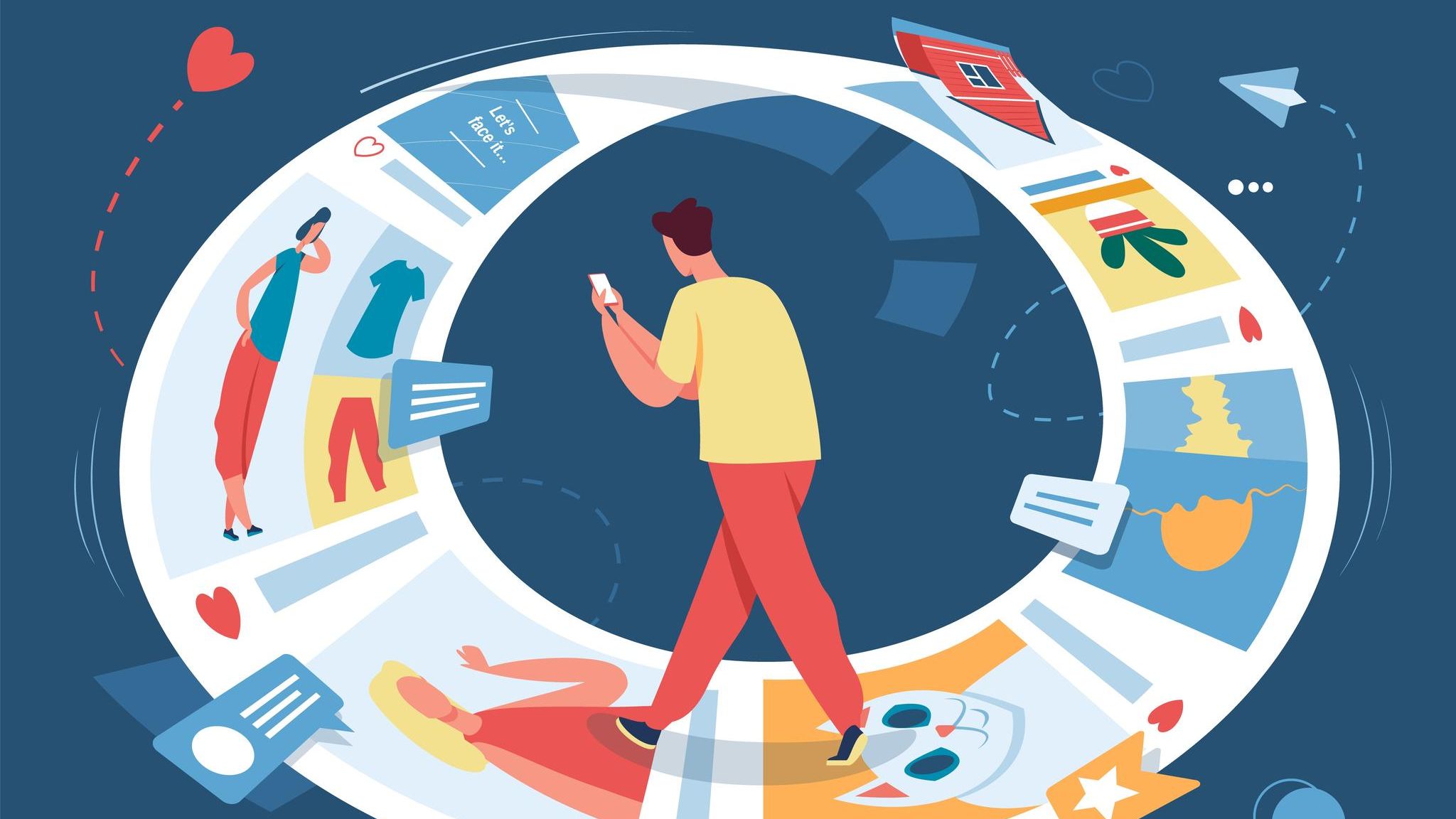 Illustration von einer Person mit Smartphone in einem Kreislauf
