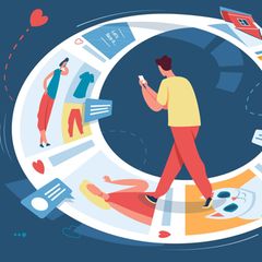 Illustration von einer Person mit Smartphone in einem Kreislauf