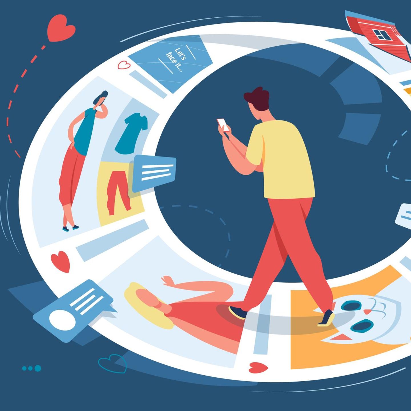 Illustration von einer Person mit Smartphone in einem Kreislauf