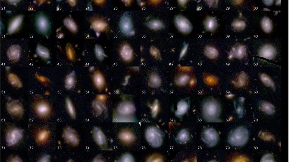 Zusammenstellung von Galaxien aus der Studie, die in der gleichen Richtung relativ zur Milchstraße rotieren (gegen den Uhrzeigersinn)