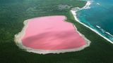 Luftaufnahme des Pink Lake in Australien