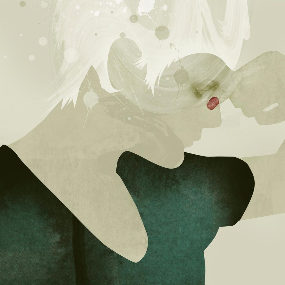 Illustration einer Frau mit Kopfschmerz