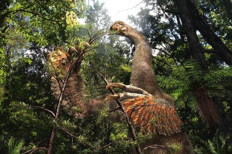 Was an ein Fabelwesen erinnert, lebte vor 90 bis 95 Millionen Jahren tatsächlich in der Mongolei: der Dinosaurier Duonychus tsogtbaatari. So könnte er ausgesehen haben