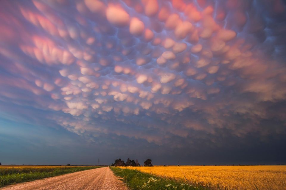 Intense mammatus clouds form over northern Oklahoma. 1.5004