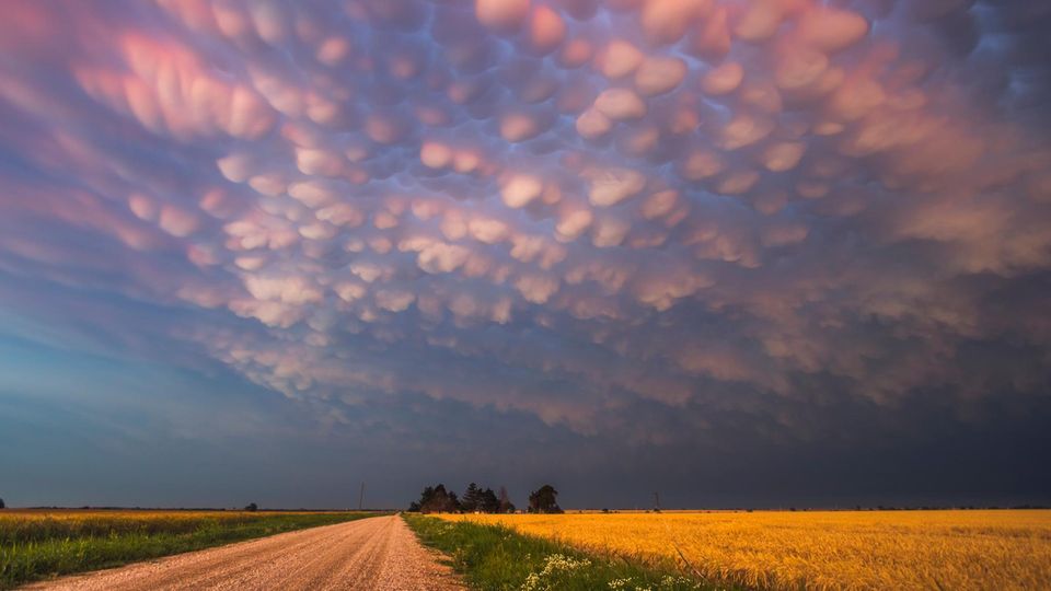 Intense mammatus clouds form over northern Oklahoma.
