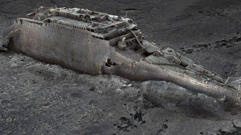 Wrack der Titanic als 3 D Ansicht auf dem Meeresboden