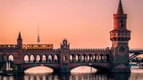 Oberbaum Bridge in Berlin at Sunset with View on the Television Tower