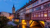 Erfurt, bridge Krämerbrücke, church Ägidienkirche in Thuringia, Germany