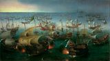 das Gemälde zeigt die Englischer Seesieg über die spanische Armada