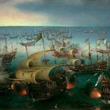 das Gemälde zeigt die Englischer Seesieg über die spanische Armada