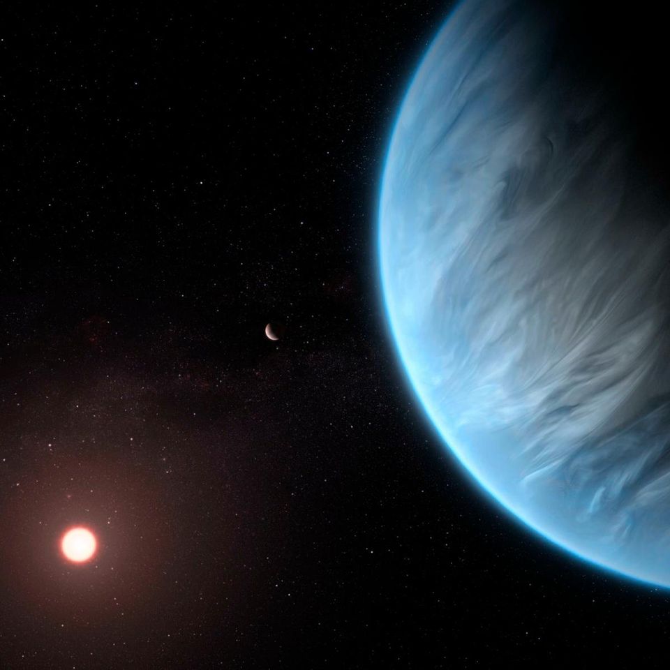 Illustration des Exoplaneten K2-18b: eine Ozeanwelt voller Leben?
