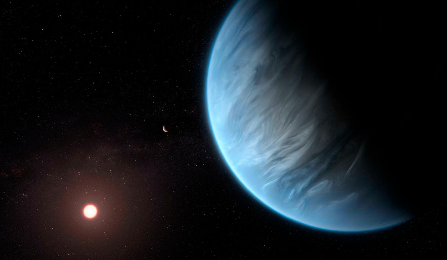 Illustration des Exoplaneten K2-18b: eine Ozeanwelt voller Leben?