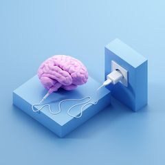 Illustration eines Gehirns, das an eine Steckdose angeschlossen ist