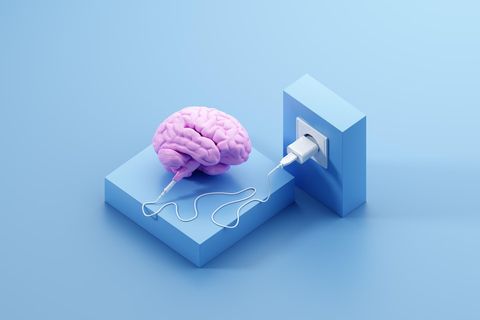 Illustration eines Gehirns, das an eine Steckdose angeschlossen ist