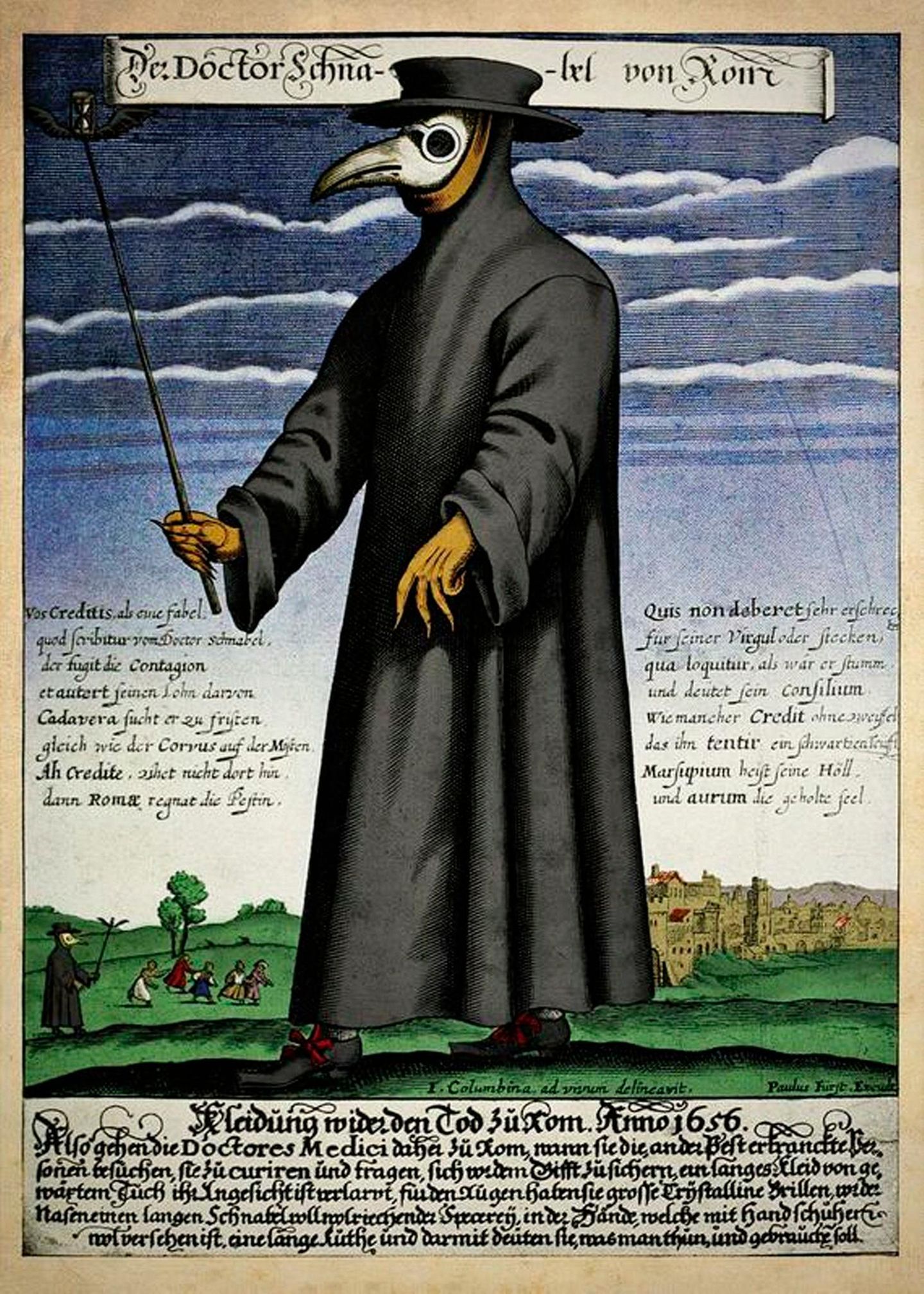 Pestdoktor trägt Schnabelmaske