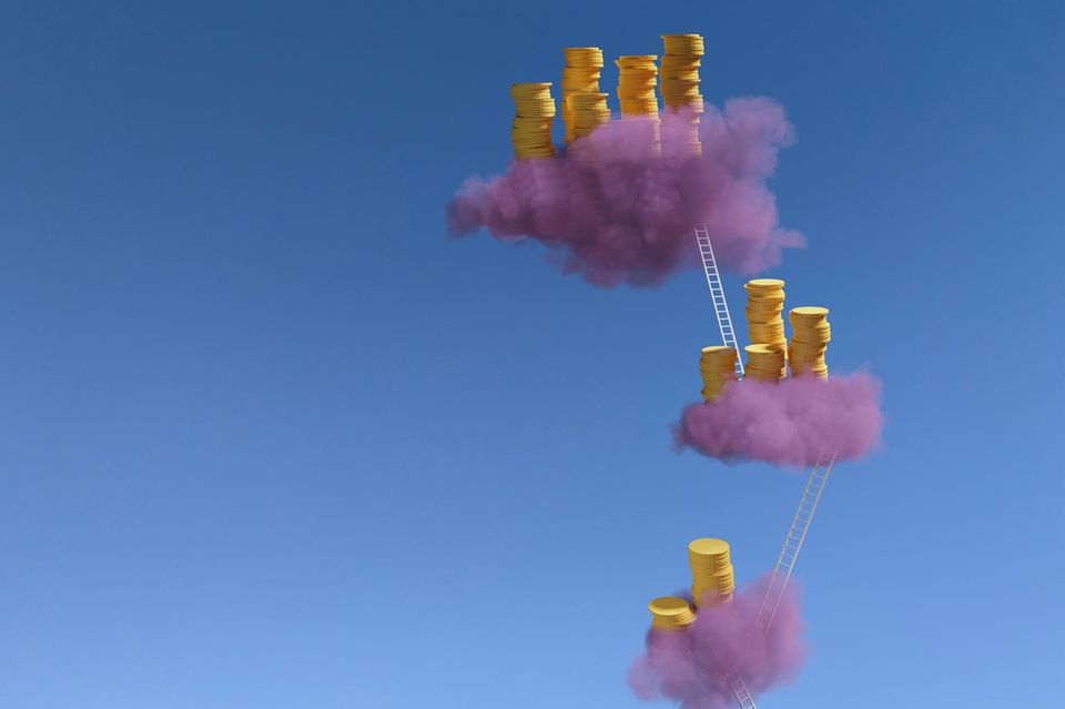Auf rosa Geldwolken schweben: Macht Wohlstand am Ende doch glücklich - und bis zu welchem Vermögen?  1.3333