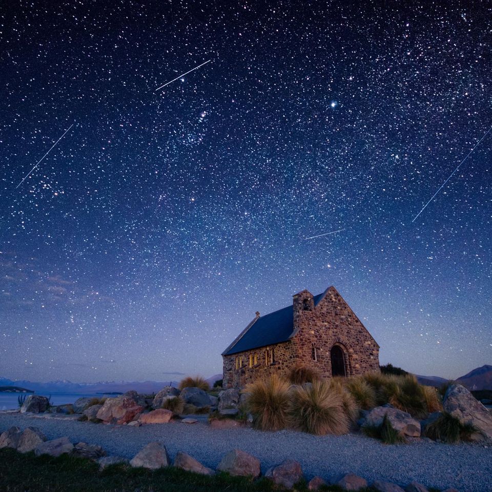 Good Shepherd's Chapel, Lake Tekapo mit Sternenhimmel