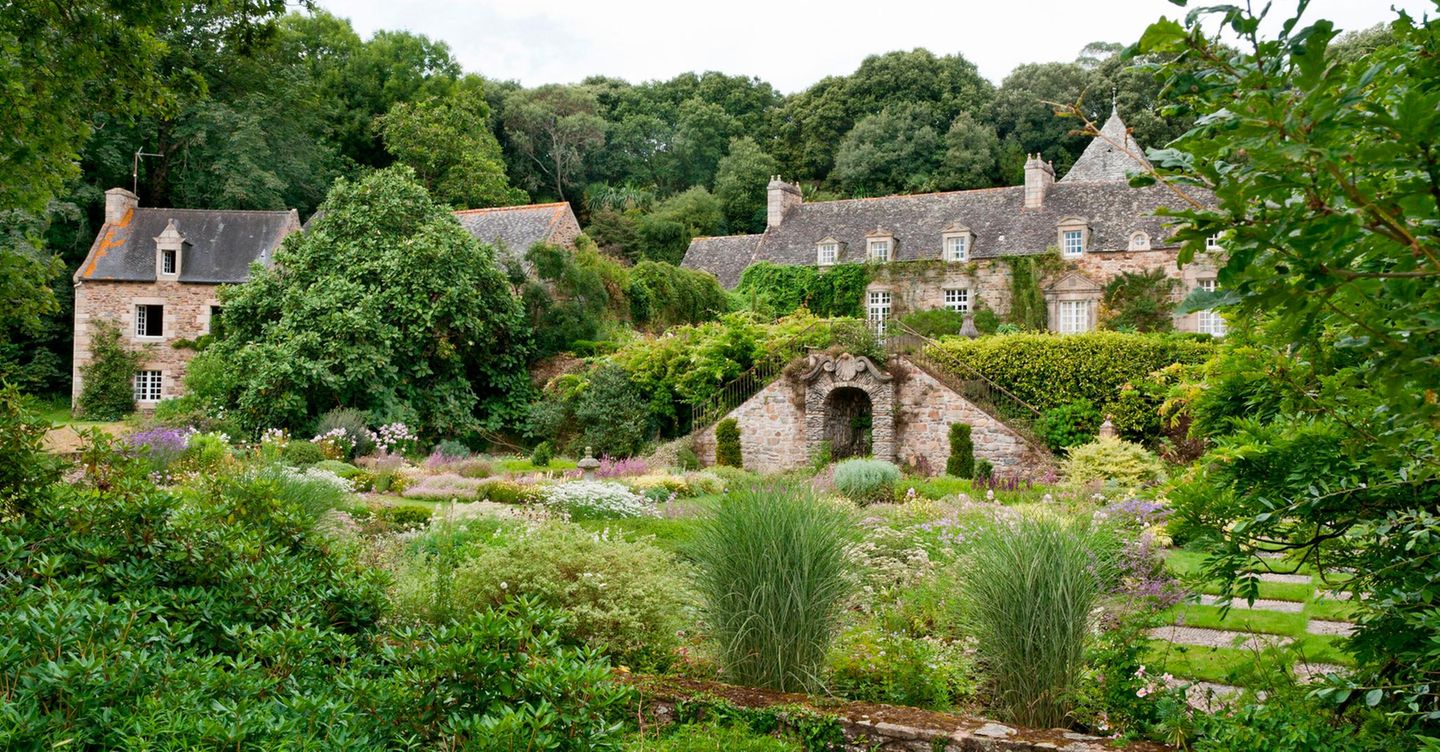 Part of the gardens created by Peter Wolkonsky in front of the House at Kerdalo, Tredarzec, near Treguier, Brittany, France