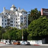 The Chateau Marmont hotel on Sunset Boulevard. xkwx Sunset Boulevard, castle, USA, historic, landmark, Los Angeles, city, LA, California, famous place, building exterior, travel destinations, iconic, hotel, sign, Chateau Marmont, architecture, facade, United States, America