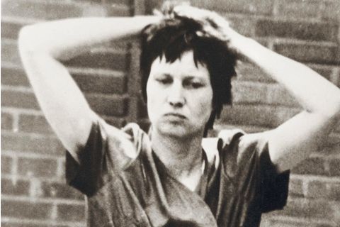Inhaftierte RAF-Täterin Ulrike Meinhof; vor ihrem Prozess, 1975