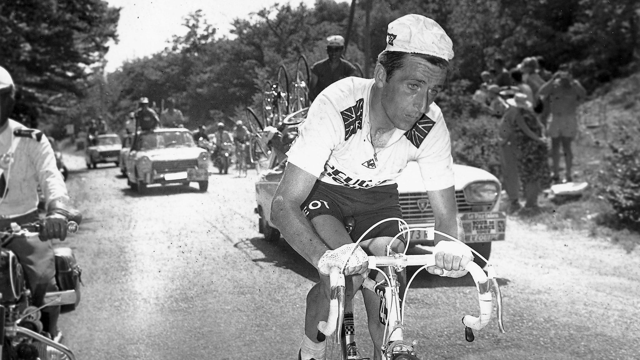 Tom Simpson am Mont Ventoux kurz vor seinem Kollaps