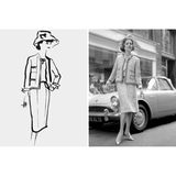 In der Nachkriegszeit ist Chanel erstmal abgemeldet. Als sie in den 1950er-Jahren ein Comeback versucht, floppt ihre Kollektion in Europa, wird von den Kritikern als altbacken verpönt. Die Amerikaner aber lieben ihre schmal geschnittenen Kostüme, die sie in ihren typischen Skizzen hinwirft (links; rechts ein Model 1961). Und was ihr besonders hilft: Jacky Kennedy, die amerikanische First Lady, Frankreichliebhaberin und zeitweise meistfotografierte Frau der Welt, trägt bei ihren großen Auftritten gern Chanel.   