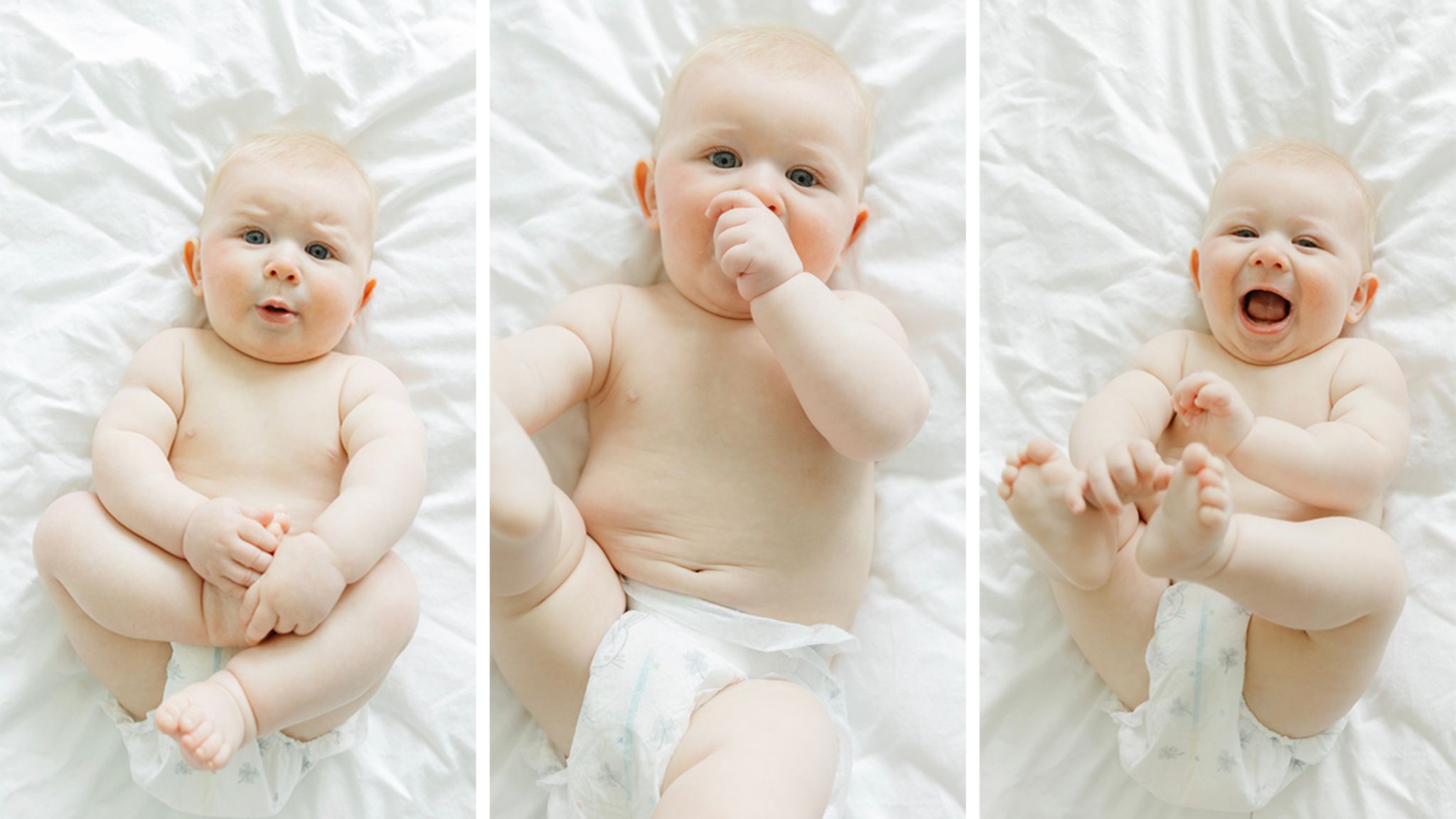 Ein Baby mit drei verschiedenen Ausdrücken