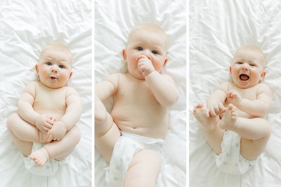 Ein Baby mit drei verschiedenen Ausdrücken 1.4989
