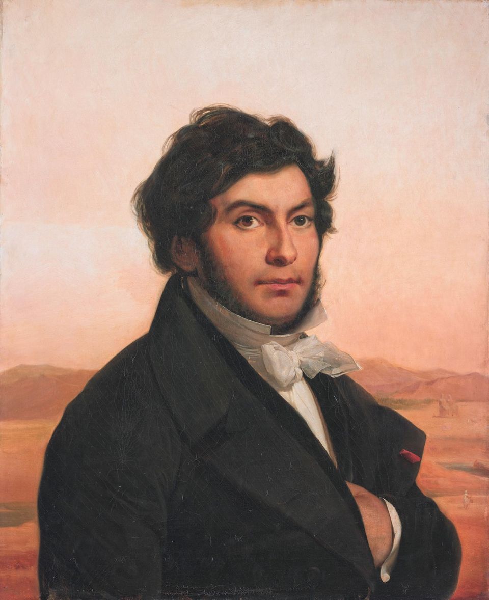 Ölgemälde des französischen Altertumsforschers Jean-François Champollion Ölgemälde des französischen Altertumsforschers Jean-François Champollion