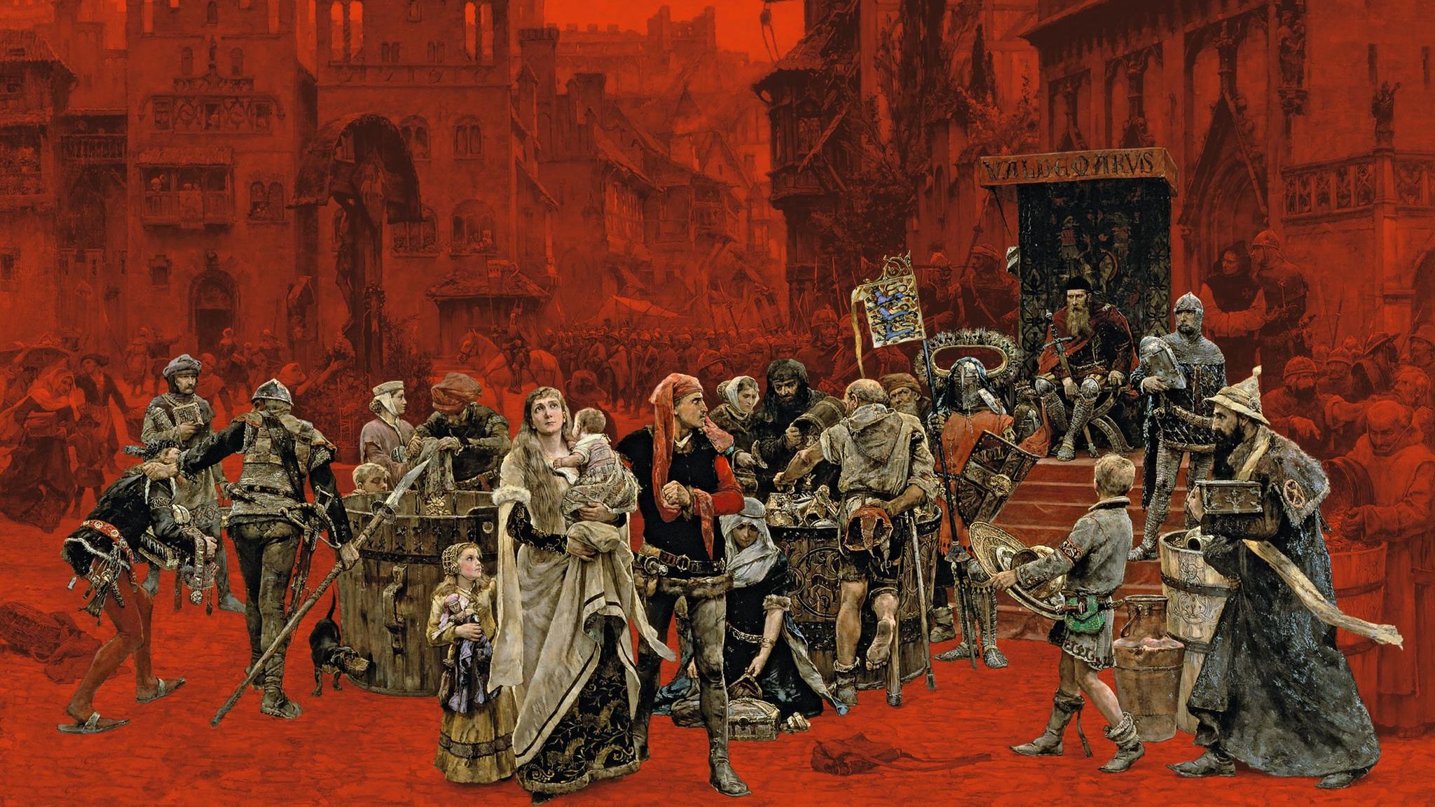 Die Bürger der wohlhabenden Handelsstadt Visby besänftigen den dänischen Eroberer Waldemar IV. (hier auf dem Thron) durch reiche Gaben. Viele andere Inselbewohner aber werden getötet