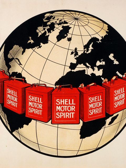 In den 1920ern als Werbung gemeint, aber auch als düstere Vision lesbar: Die Erde im Griff der Ölindustrie, die selbst Staaten unter Druck setzen kann