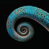 Glänzend blauer eingerollter Chamäleonschwanz