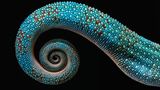 Glänzend blauer eingerollter Chamäleonschwanz
