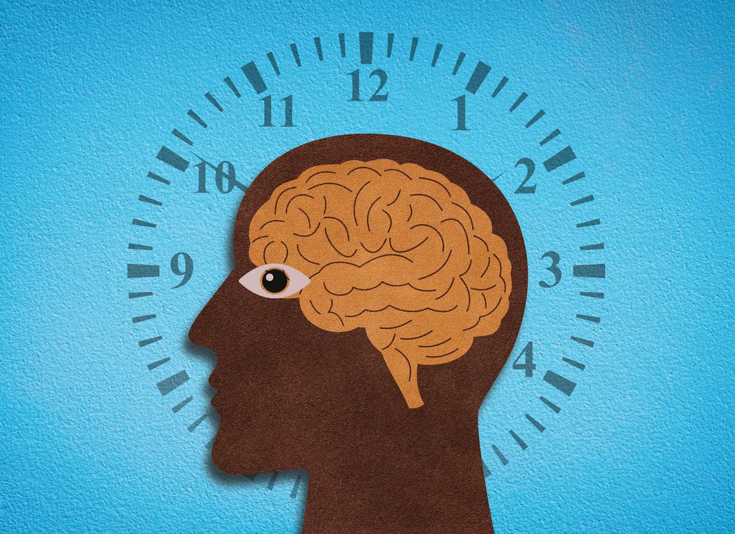 Illustration zeigt Kopf mit Uhr im Hintergrund