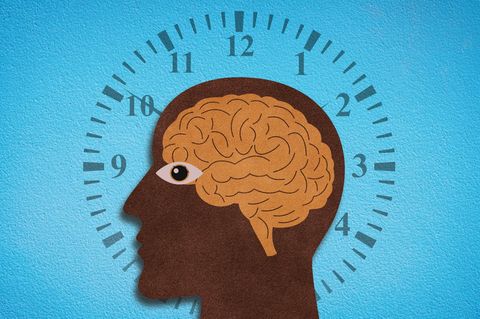 Illustration zeigt Kopf mit Uhr im Hintergrund
