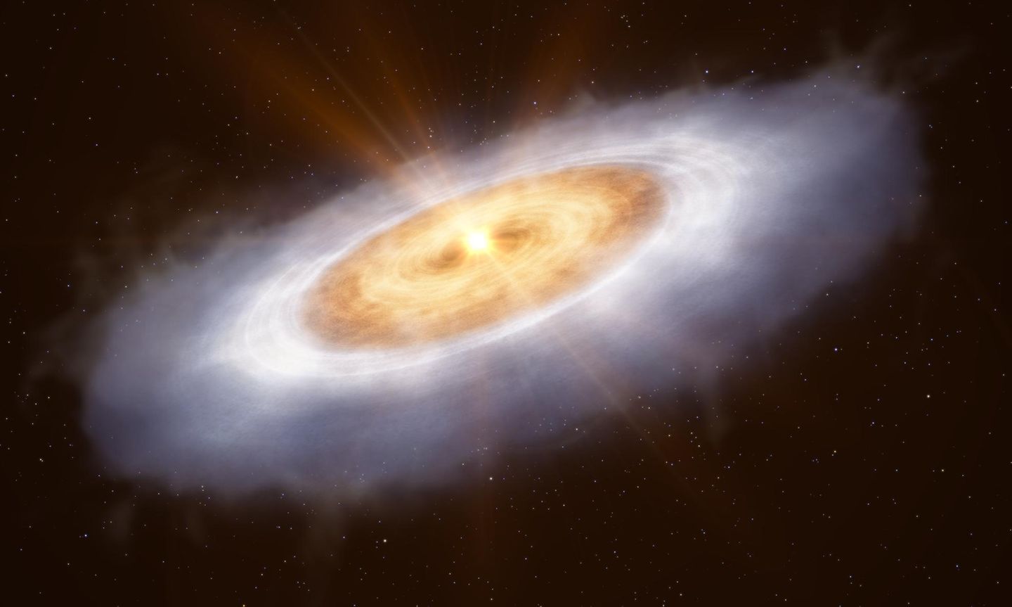 Um den Protostern V883 Orionis kreist eine Scheibe aus Gas und Staub, in der sich allmählich Planeten zusammenballen. Das Himmelsobjekt ist eine perfekte Möglichkeit, das frühe Sonnensystem zu studieren