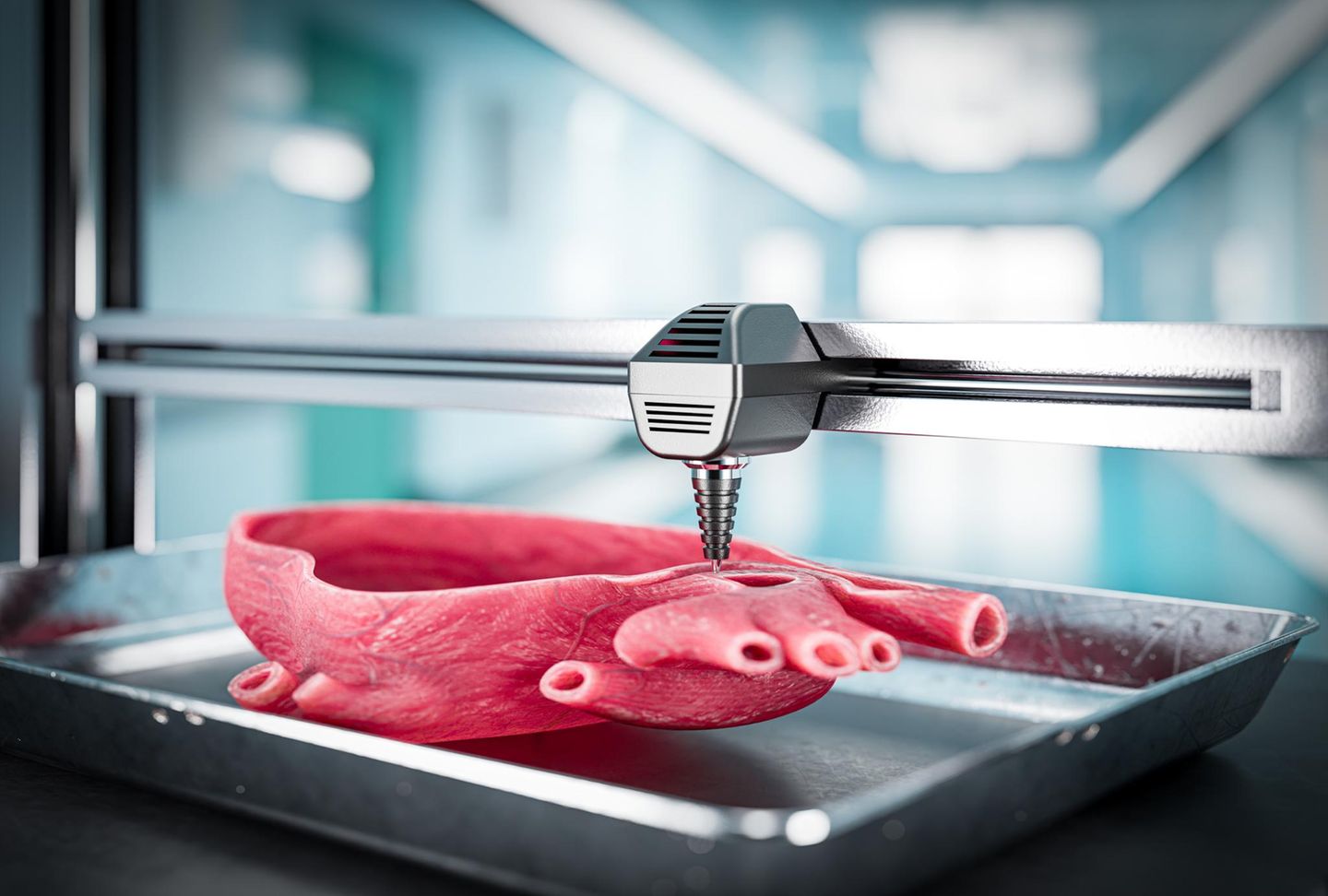 3D Drucker druckt Herz (Illustration)