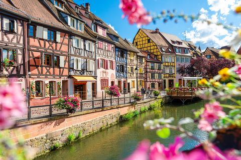 bunte Fachwekhäuser entlang des Kanals in Colmar