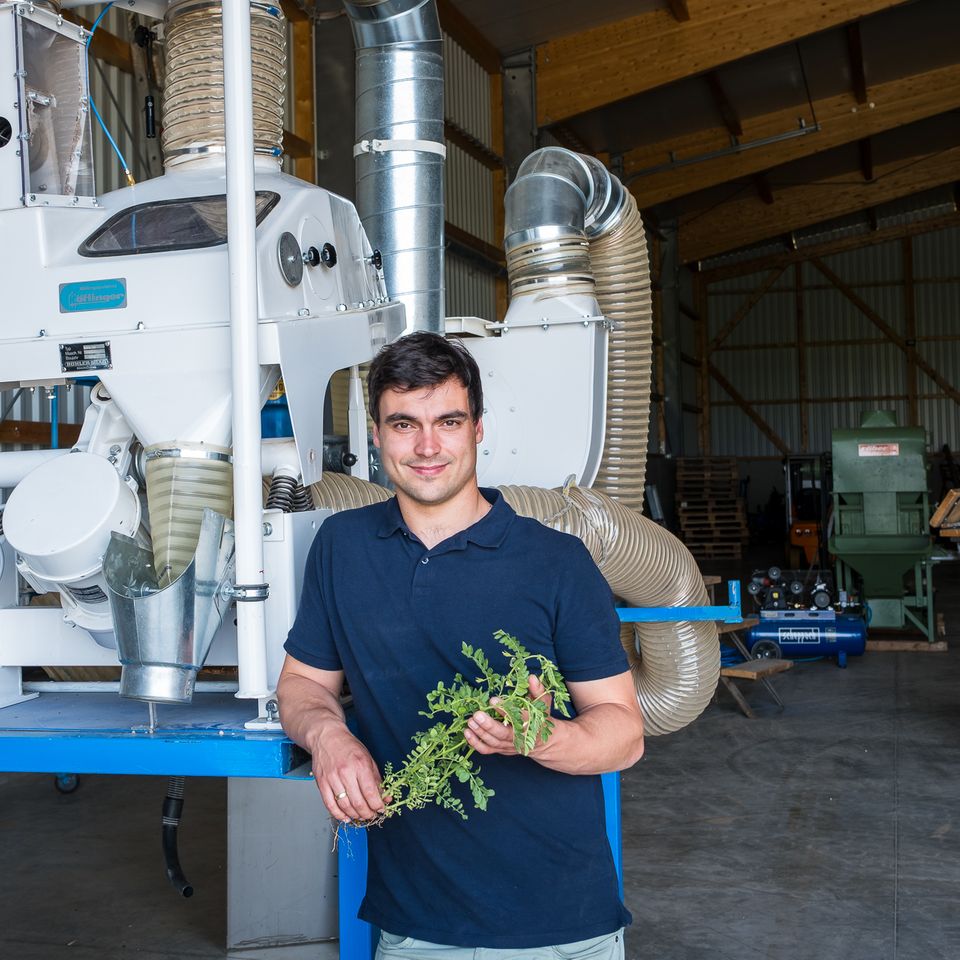 Vor dem Verkauf: Landwirt Albert Bickert setzt auf Hightech, um Hülsenfrüchte zu reinigen