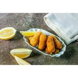 Zutaten für sechs Portionen:  500 g Kartoffeln, mehligkochende  3 Eier  50 g Butter  Salz  Muskat  40 g Kartoffelstärke  etwas Milch  Mehl  Semmelbrösel  Frittieröl    Das ganze Rezept findet ihr hier.