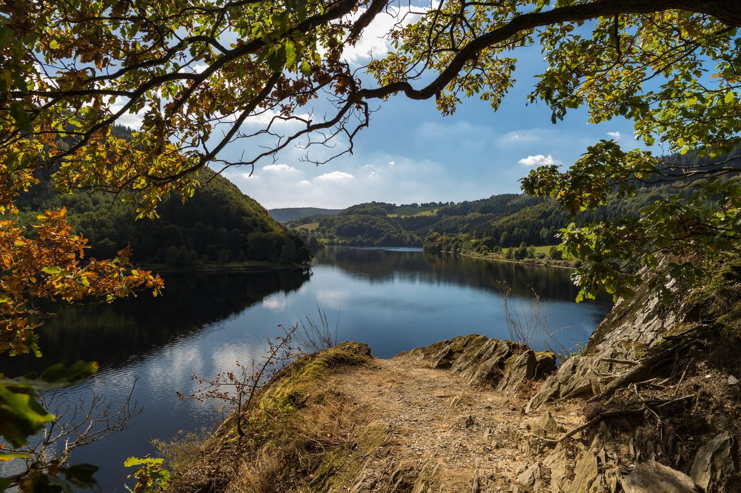 Der weit verzweigte See im Nationalpark Eifel ist das Ergebnis eines ausgeklügelten Talsperrensystems: der Rurtalsperre. Entlang seiner teils steilen Uferhänge und stillen Buchten haben Schwarzstorch, Biber und Eisvogel ideale Rückzugsorte gefunden. Heute gilt das künstliche Gewässer als Musterbeispiel dafür, wie Technik, Naturschutz, Freizeit und Erholung zusammengedacht werden können. Erleben lässt sich das neu geschaffene Natur-Kleinod entlang von Uferwegen oder der Eifel-Höhen-Route.